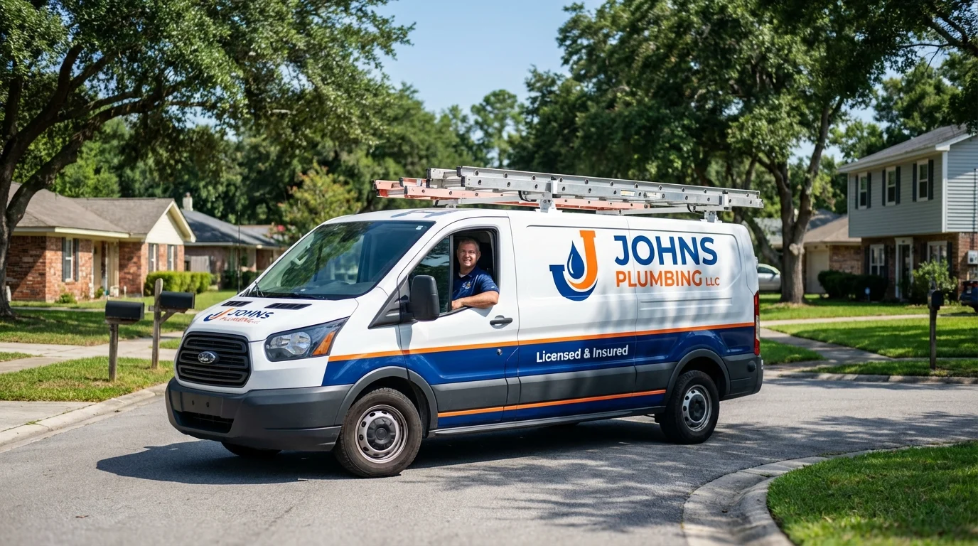 Johns Plumbing LLC service van in Syracuse, KS